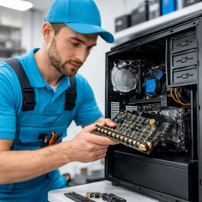 Мастер устанавливает звуковую карту на ПК в Электростали